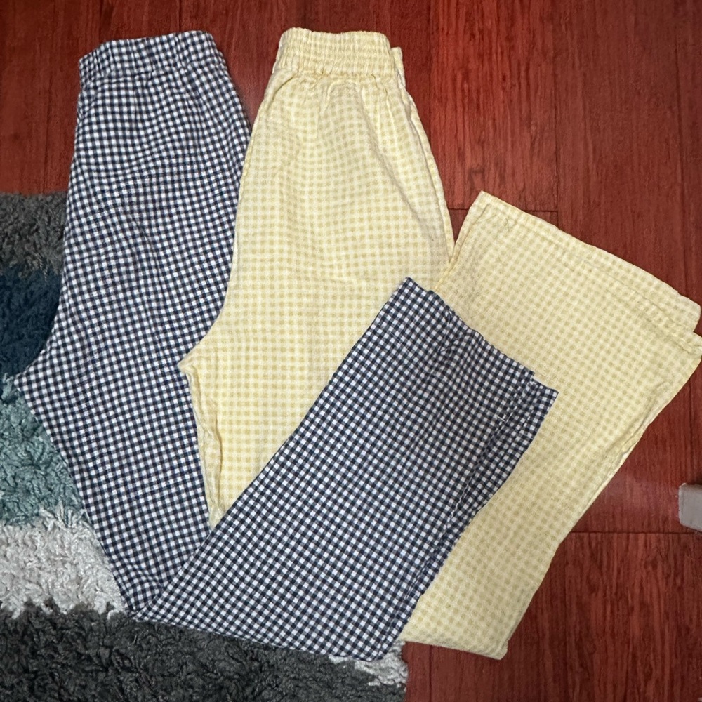 Gingham Checkered Pants Set - Navy Blue and Yellow